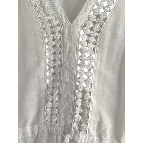 J. Crew White Linen Blend Tunic Blouse Top V-Neck Short Sleeve Tasseled Sz S - Picture 6 of 8